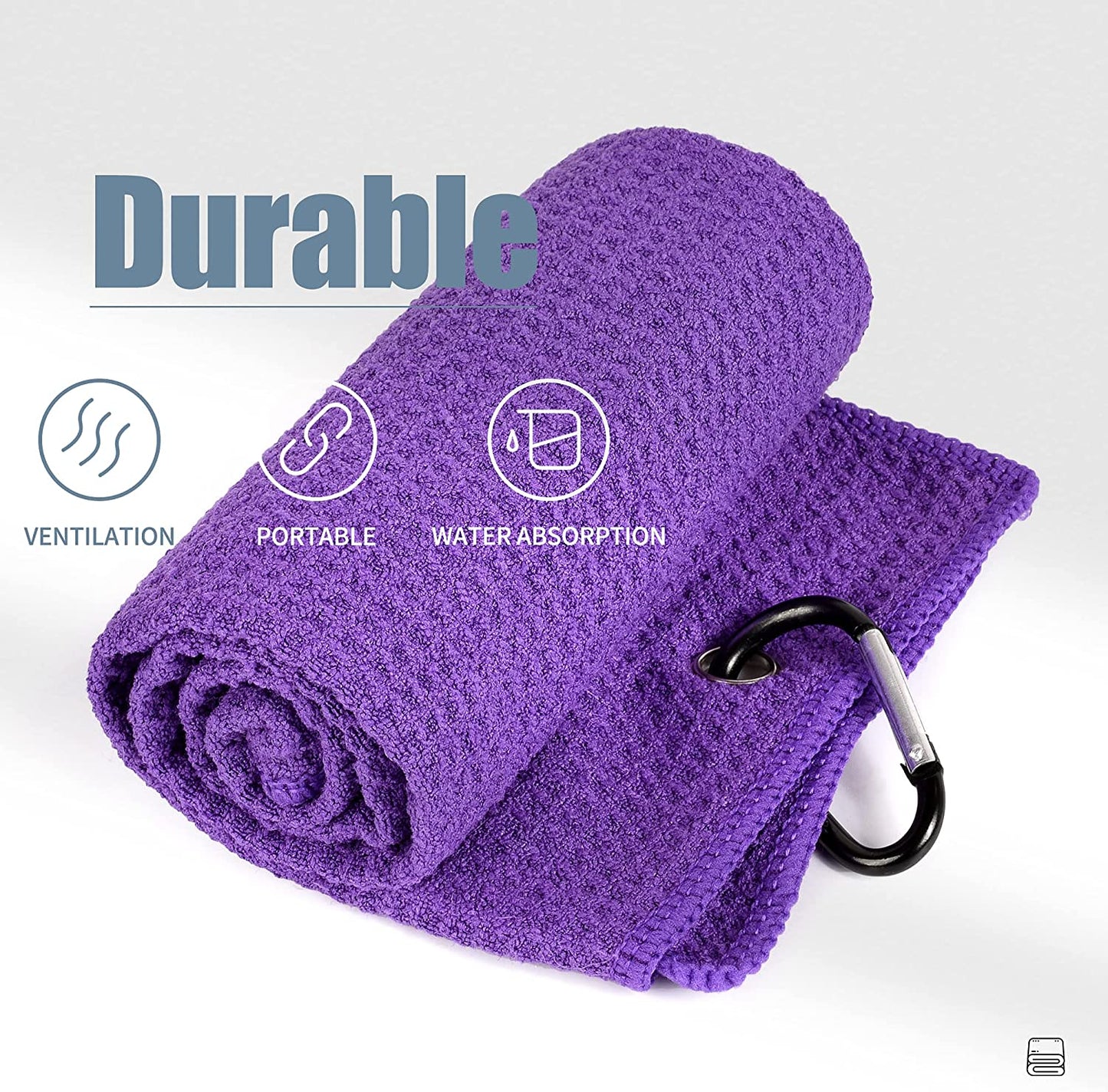 Microfiber Golf Towel, 16" X 24", Waffle Pattern Design with Carabiner Clip, Super Absorbent, Tri-Fold Large Golf Ball Towels, Golf Bag Accessories for Men and Women, Golf Gift（Purple）