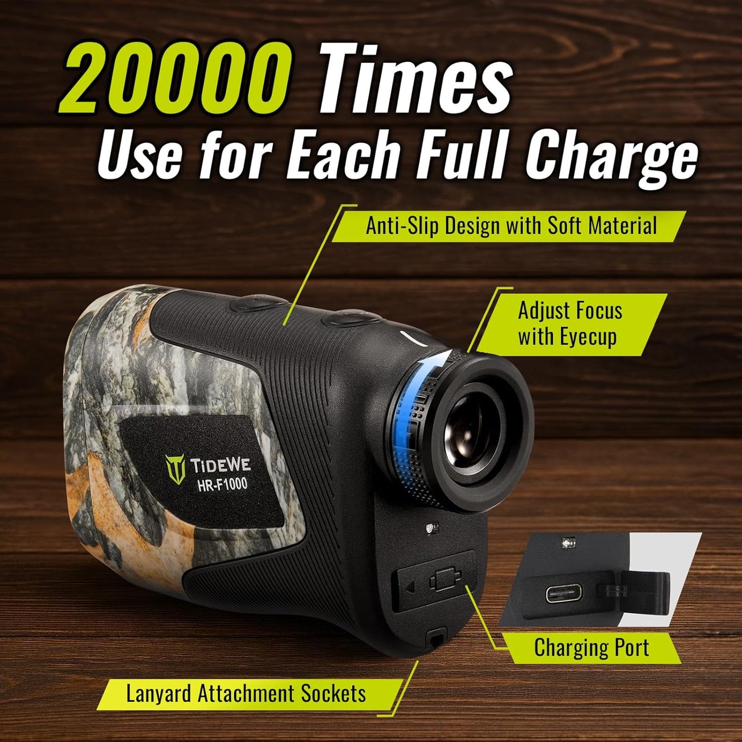 Hunting Rangefinder with Rechargeable Battery, 700/1000Y Camo Laser Range Finder 6X Magnification, Distance/Angle/Speed/Scan Multi Functional Waterproof Rangefinder with Case