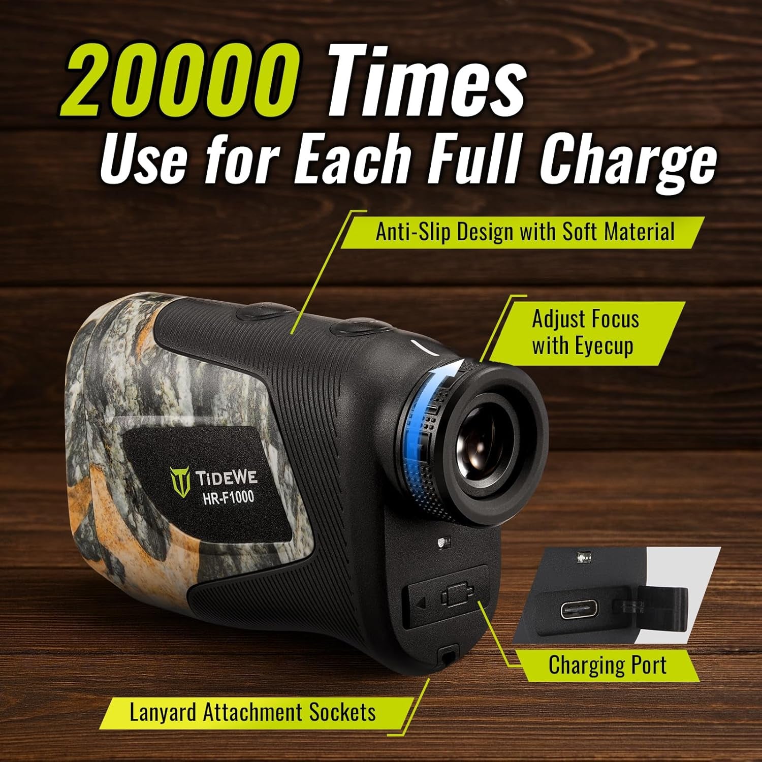 Hunting Rangefinder with Rechargeable Battery, 700/1000Y Camo Laser Range Finder 6X Magnification, Distance/Angle/Speed/Scan Multi Functional Waterproof Rangefinder with Case