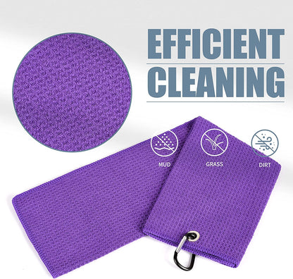 Microfiber Golf Towel, 16" X 24", Waffle Pattern Design with Carabiner Clip, Super Absorbent, Tri-Fold Large Golf Ball Towels, Golf Bag Accessories for Men and Women, Golf Gift（Purple）