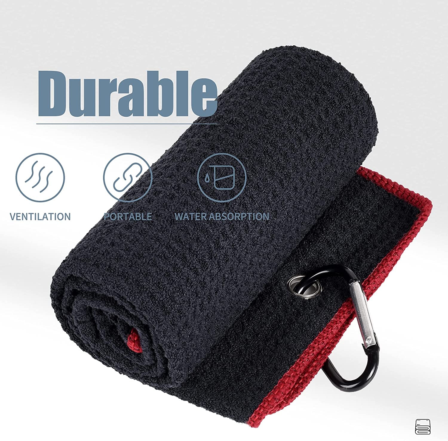 Golf Towels - Microfiber Waffle Pattern Tri-Fold, Brush Tool Kit with Club Groove Cleaner with Retractable Cord and Clip, for Men Women, Golf Gift