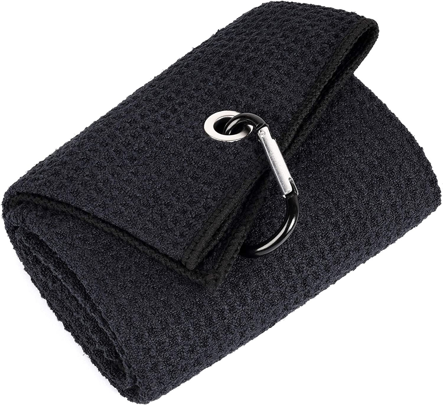 Microfiber Waffle Pattern Golf Towel | Club Groove Cleaner Brush | Foldable Divot Tool with Magnetic Ball Marker (Black Towel/Brush/Bone Divot)