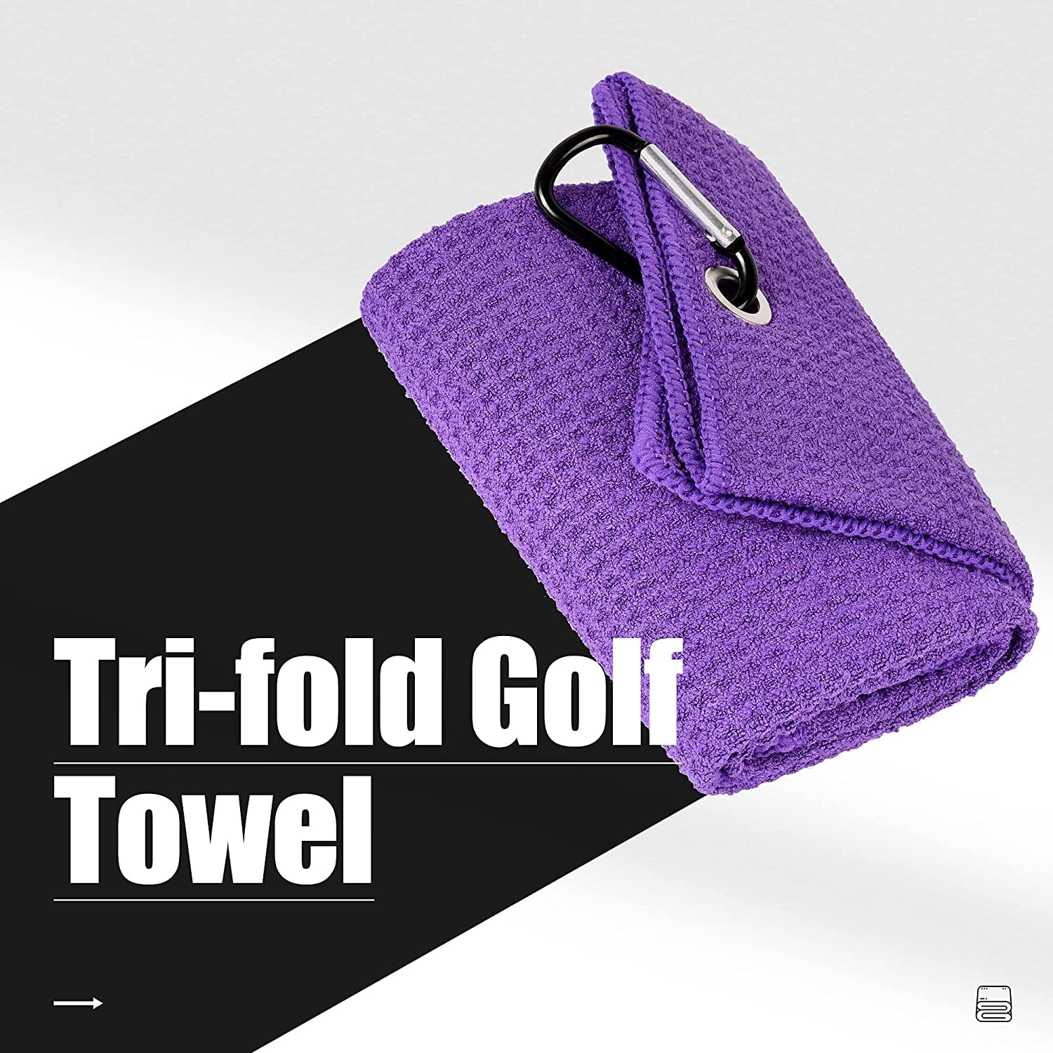 Microfiber Golf Towel, 16" X 24", Waffle Pattern Design with Carabiner Clip, Super Absorbent, Tri-Fold Large Golf Ball Towels, Golf Bag Accessories for Men and Women, Golf Gift（Purple）