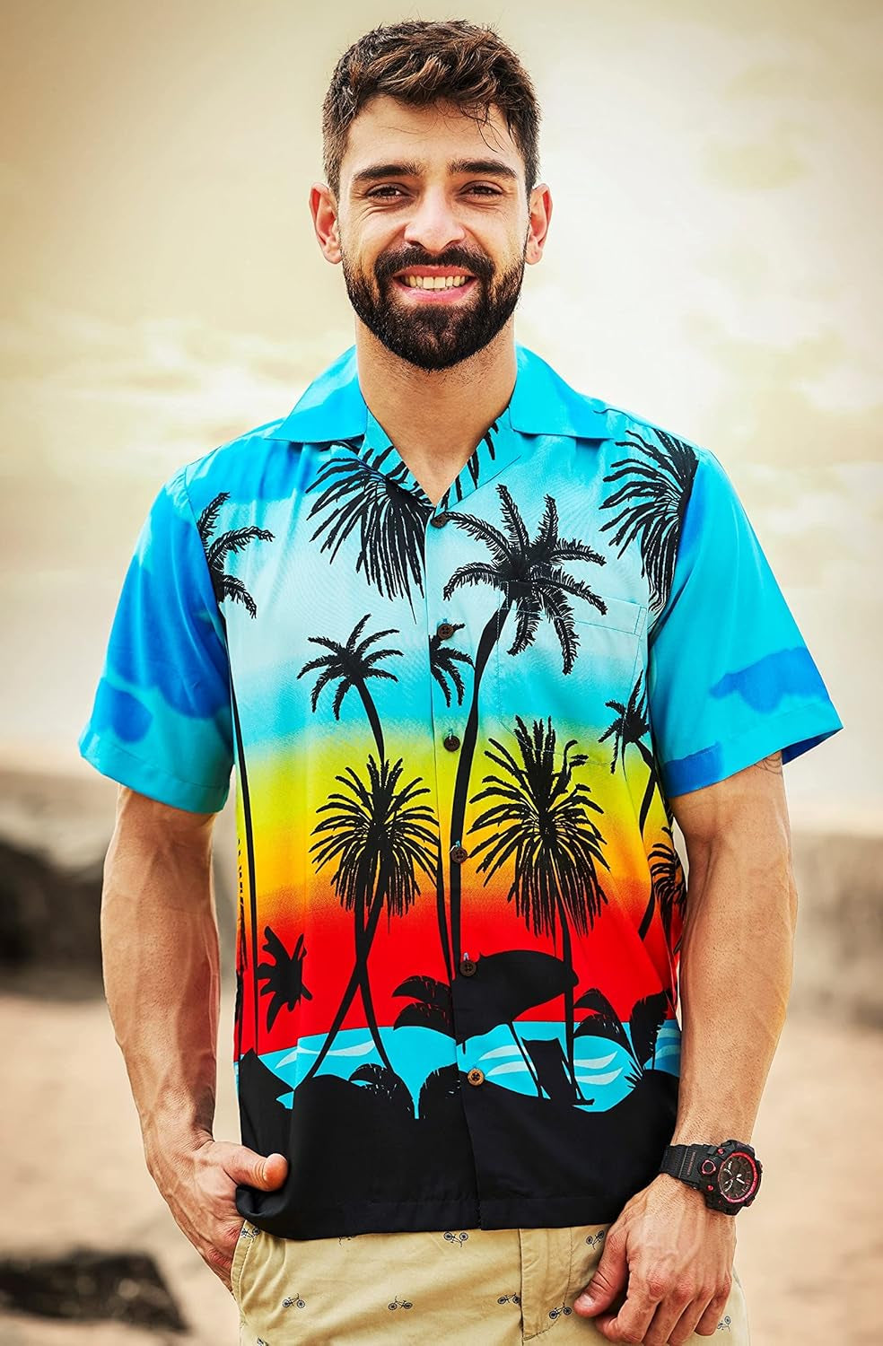 Tropical Beach Shirts for Men: Casual Vacation Wear in Light Blue