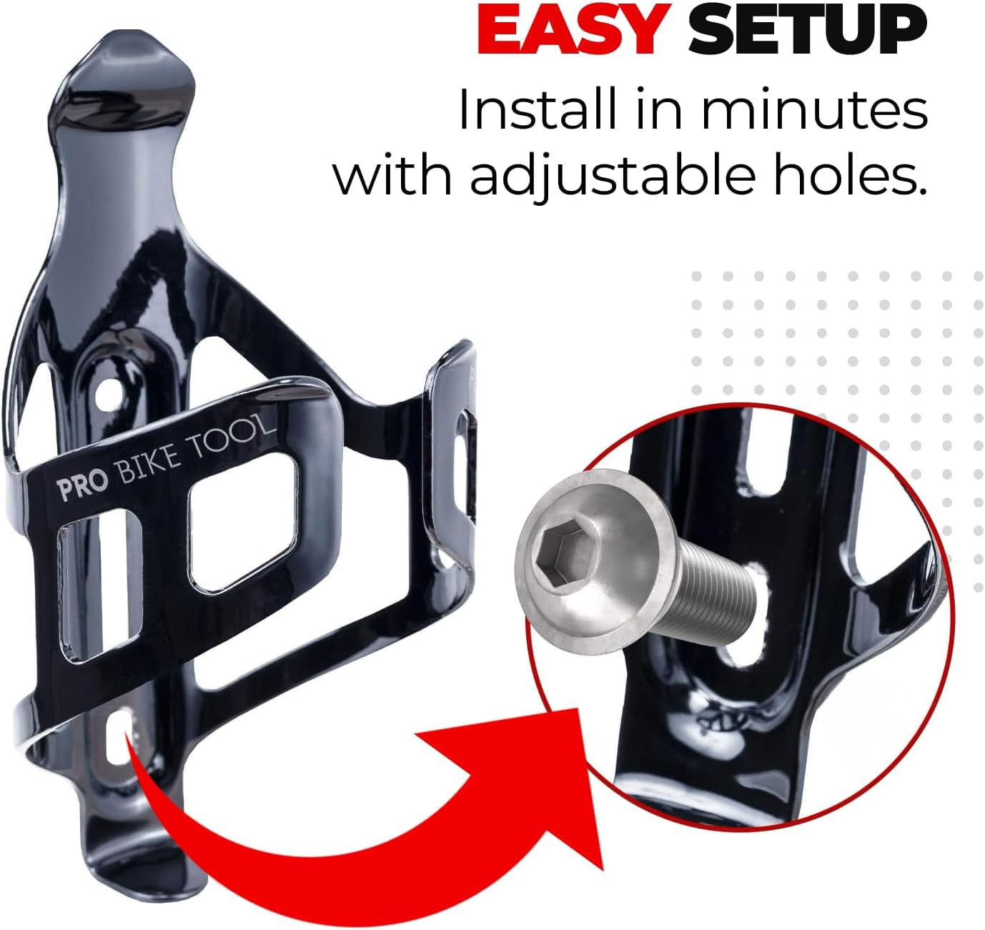 Bike Water Bottle Holder, Black or White Gloss, Secure Retention System, No Lost Bottles, Lightweight and Strong Bicycle Bottle Cage, Quick and Easy to Mount, Great for Road and Mountain Bikes
