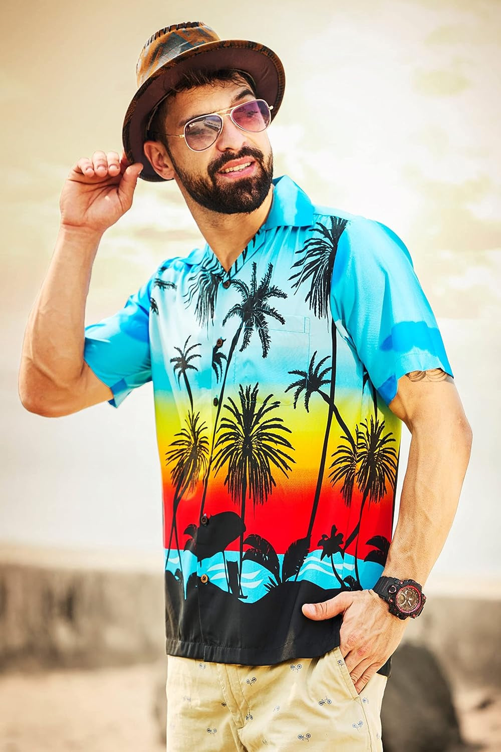 Tropical Beach Shirts for Men: Casual Vacation Wear in Light Blue