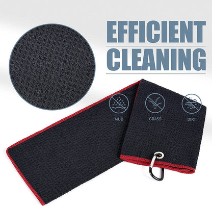 Golf Towels - Microfiber Waffle Pattern Tri-Fold, Brush Tool Kit with Club Groove Cleaner with Retractable Cord and Clip, for Men Women, Golf Gift