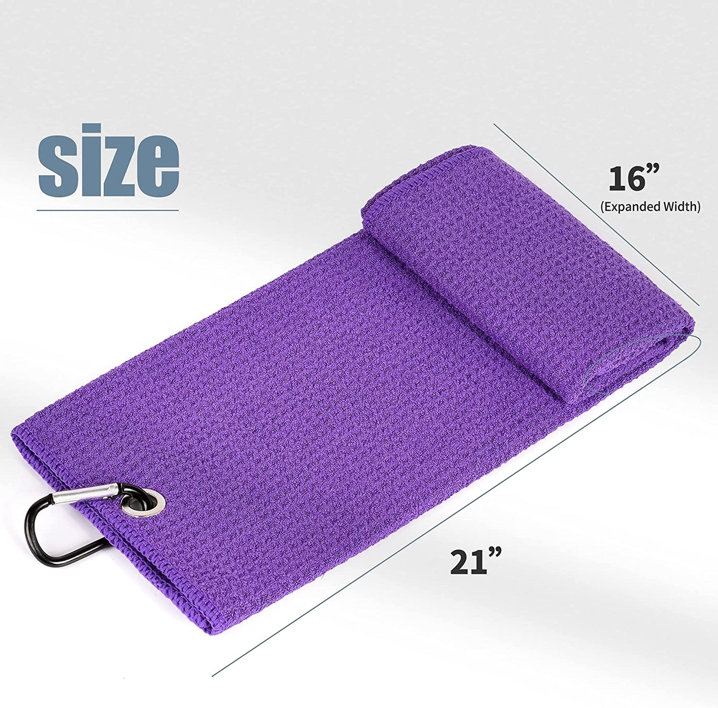 Microfiber Golf Towel, 16" X 24", Waffle Pattern Design with Carabiner Clip, Super Absorbent, Tri-Fold Large Golf Ball Towels, Golf Bag Accessories for Men and Women, Golf Gift（Purple）