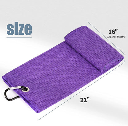 Microfiber Golf Towel, 16" X 24", Waffle Pattern Design with Carabiner Clip, Super Absorbent, Tri-Fold Large Golf Ball Towels, Golf Bag Accessories for Men and Women, Golf Gift（Purple）