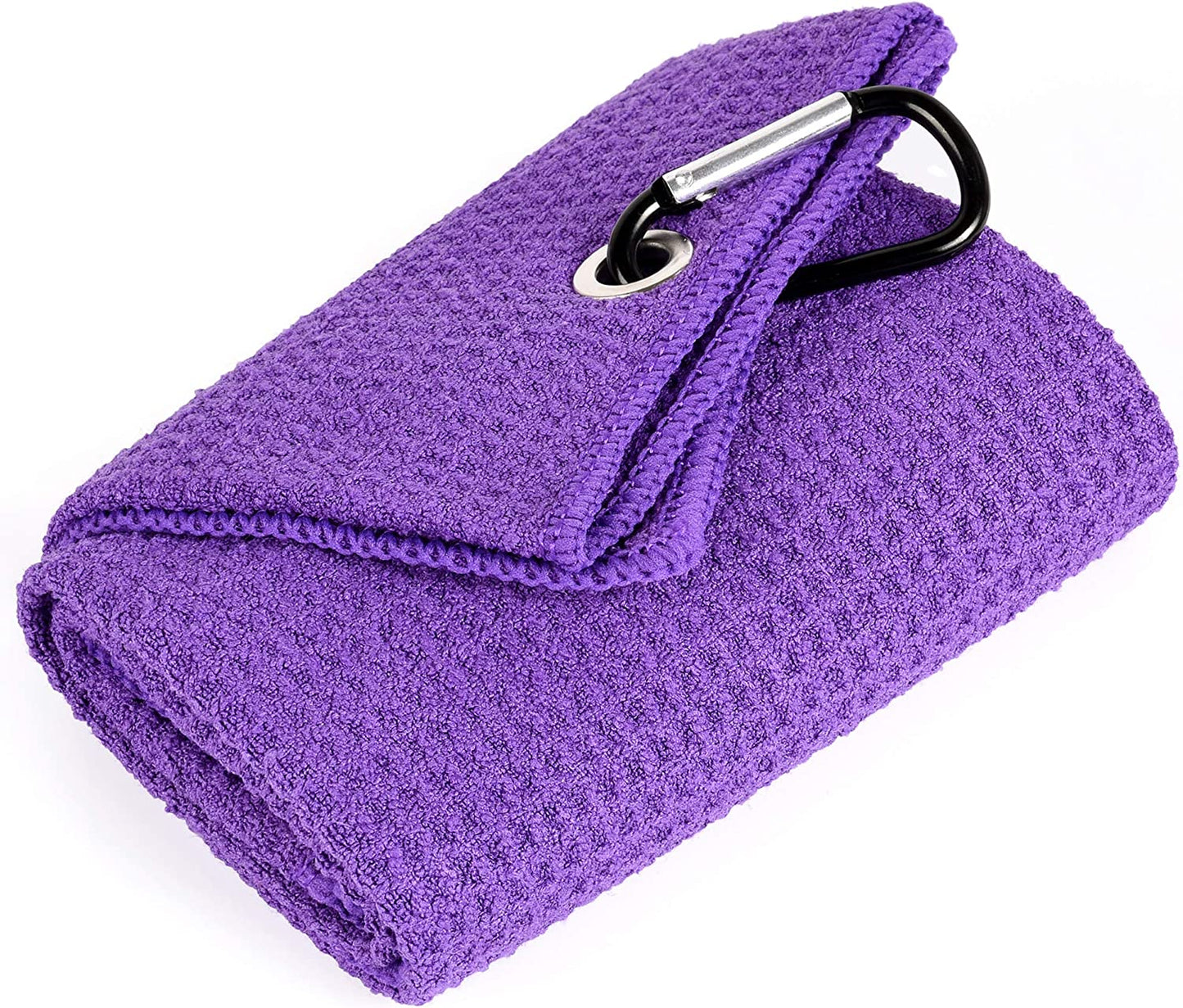 Microfiber Golf Towel, 16" X 24", Waffle Pattern Design with Carabiner Clip, Super Absorbent, Tri-Fold Large Golf Ball Towels, Golf Bag Accessories for Men and Women, Golf Gift（Purple）
